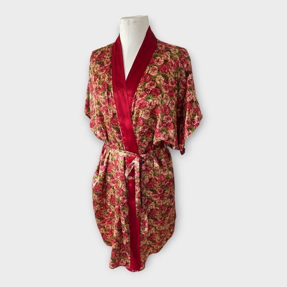 Vintage Pinx Floral Satin Kimono Robe OS Cottagecore Boho Chic Dressing Gown - Picture 8 of 13